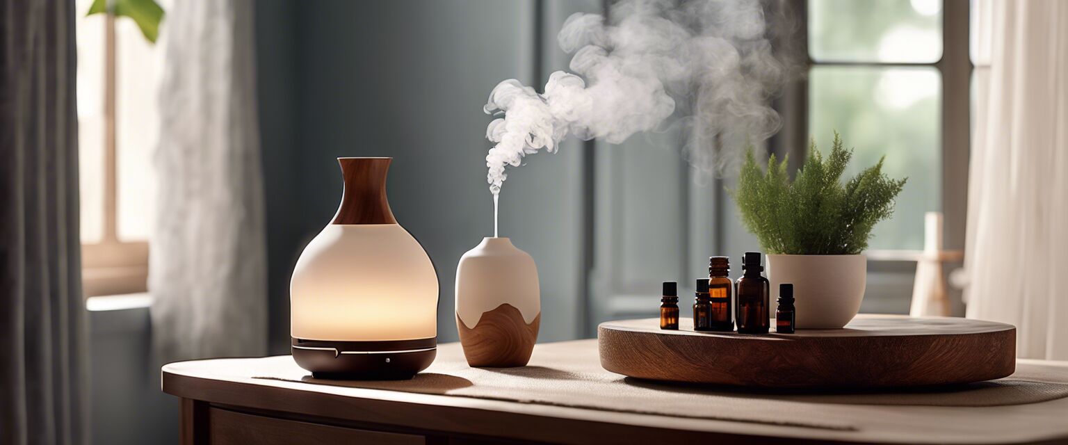 Essential oil diffuser in a cozy setting